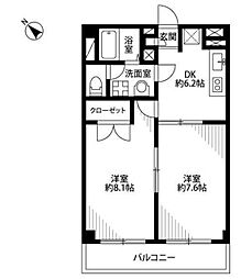 アンプルールフェール柏 2DKの間取図画像