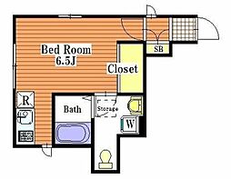 Verde 1階ワンルームの間取り