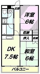JR中央線 西八王子駅 徒歩4分の賃貸マンション 2階2DKの間取り