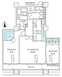 東京メトロ有楽町線 月島駅 徒歩6分の賃貸マンション 17階2LDKの間取り