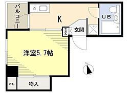 クレスト厚和 3階1Kの間取り
