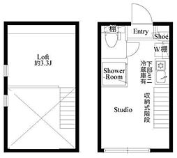ハーモニーテラス中丸子 2階ワンルームの間取り