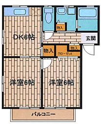 イシダガーデンハイツII 1階2DKの間取り