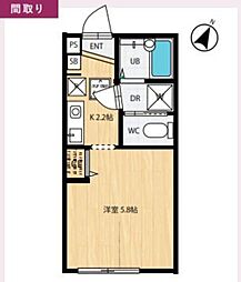 グランディア船橋市二宮2丁目 1Kの間取図画像