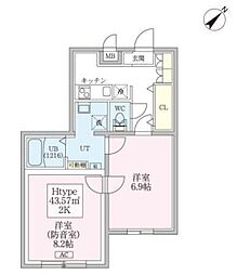 スカイラシクラス平和台 2階2Kの間取り