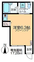 ハウス＆パーク五反野 1階ワンルームの間取り
