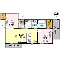 大阪市鶴見区放出東3丁目アパート 2LDKの間取図画像