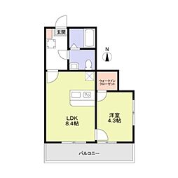 α(アルファ) parks hills 1LDKの間取図画像