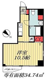 JR総武線 西船橋駅 徒歩10分の賃貸マンション 2階1Kの間取り