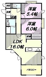 JR横浜線 八王子みなみ野駅 徒歩4分の賃貸アパート 1階2LDKの間取り
