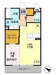 カルチェB 1LDKの間取図画像