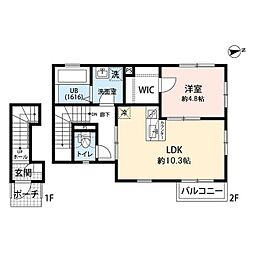 Amour sun 2階1LDKの間取り