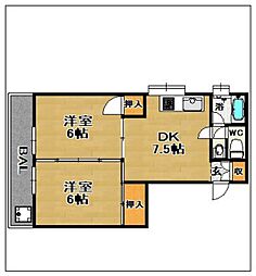 アルファディオ今宿 2DKの間取図画像