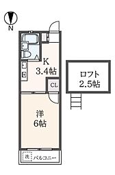 メゾンドK 1Kの間取図画像