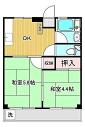 百草台ハイツ 2DKの間取図画像