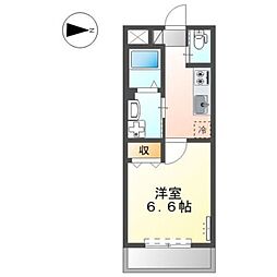 モリオンパレス 4階1Kの間取り
