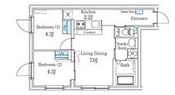 Fika池袋 4階2DKの間取り