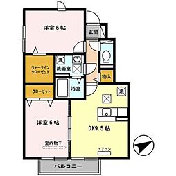 JR和歌山線 田井ノ瀬駅 徒歩3分の賃貸アパート 1階2DKの間取り