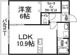カーサ・フェリーチェ長岡京 2階1LDKの間取り