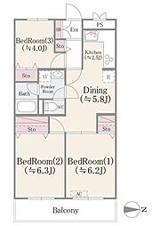 ドエルリバーサイド大島 3DKの間取図画像