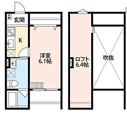 シュトゥルデール幸通 2階1Kの間取り
