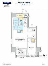 プラウドフラット浅草アベニュー 12階1LDKの間取り