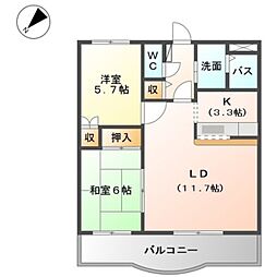 ラフォーレ21 2階2LDKの間取り