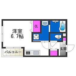 ハーモニーテラス北加賀屋 ワンルームの間取図画像