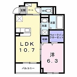 大阪市東成区中本5丁目アパート 1LDKの間取図画像