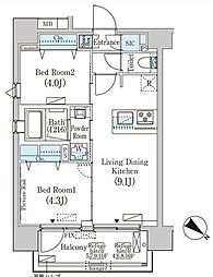 フルハウス赤羽 6階2LDKの間取り