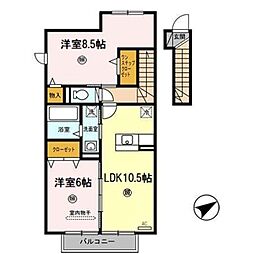 南海線 紀ノ川駅 徒歩21分の賃貸アパート 2階2LDKの間取り