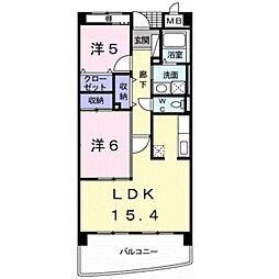 JR紀勢本線 紀三井寺駅 徒歩15分の賃貸マンション 1階2LDKの間取り