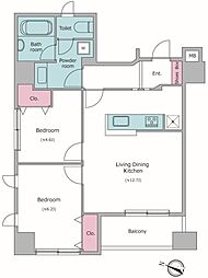ラクラス日本橋久松町 4階2LDKの間取り