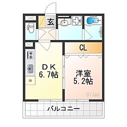 京阪宇治線 観月橋駅 徒歩4分の賃貸アパート 2階1DKの間取り