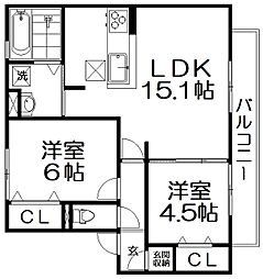 ドラセナ 103 1階2LDKの間取り