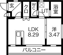 パインズハイム 1LDKの間取図画像