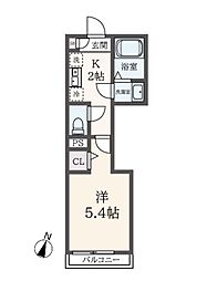 メルディア八王子長沼 1階1Kの間取り