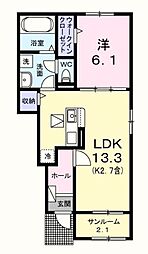 エール　ドゥ 1階1LDKの間取り