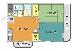 綾水ハイム 2DKの間取図画像