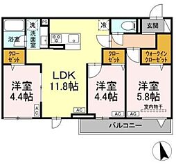 セレスティア東葛西 VI 2階3LDKの間取り