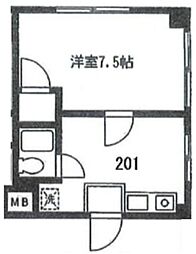 メゾンリベラ 2階1Kの間取り