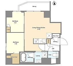 グランカーサ上野松が谷 3階2LDKの間取り
