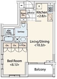 カスタリア初台II 5階1LDKの間取り