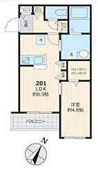 東急多摩川線 下丸子駅 徒歩6分の賃貸アパート 2階1LDKの間取り