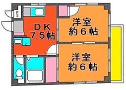 リベール相之川 2階2DKの間取り