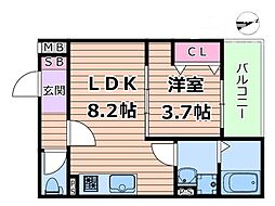 茨木市下穂積2丁目アパート 1LDKの間取図画像