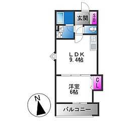 NAGAMORI新深江 1LDKの間取図画像