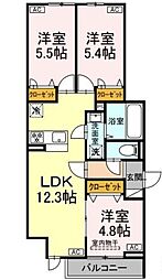 セレスティア中野 2階3LDKの間取り
