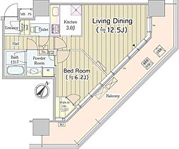 ユニゾンタワー 13階1LDKの間取り