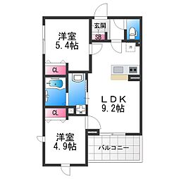 STELLA VITA石津 2LDKの間取図画像
